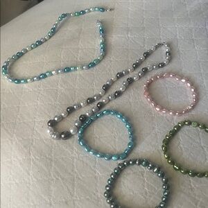 Colorful Pearl Necklace and Bracelet Set